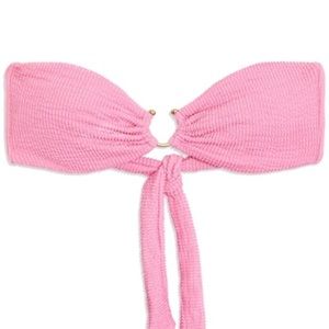 We Wore What Bubblegum Pink sponge bandeau bathing suit top with gold hardware S